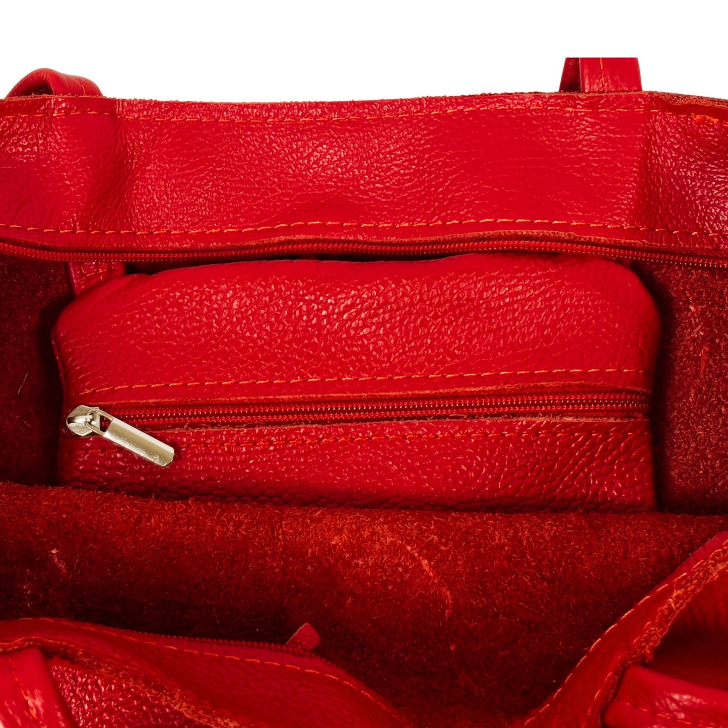 A Handcrafted Red Real Italian Leather Tote Bag