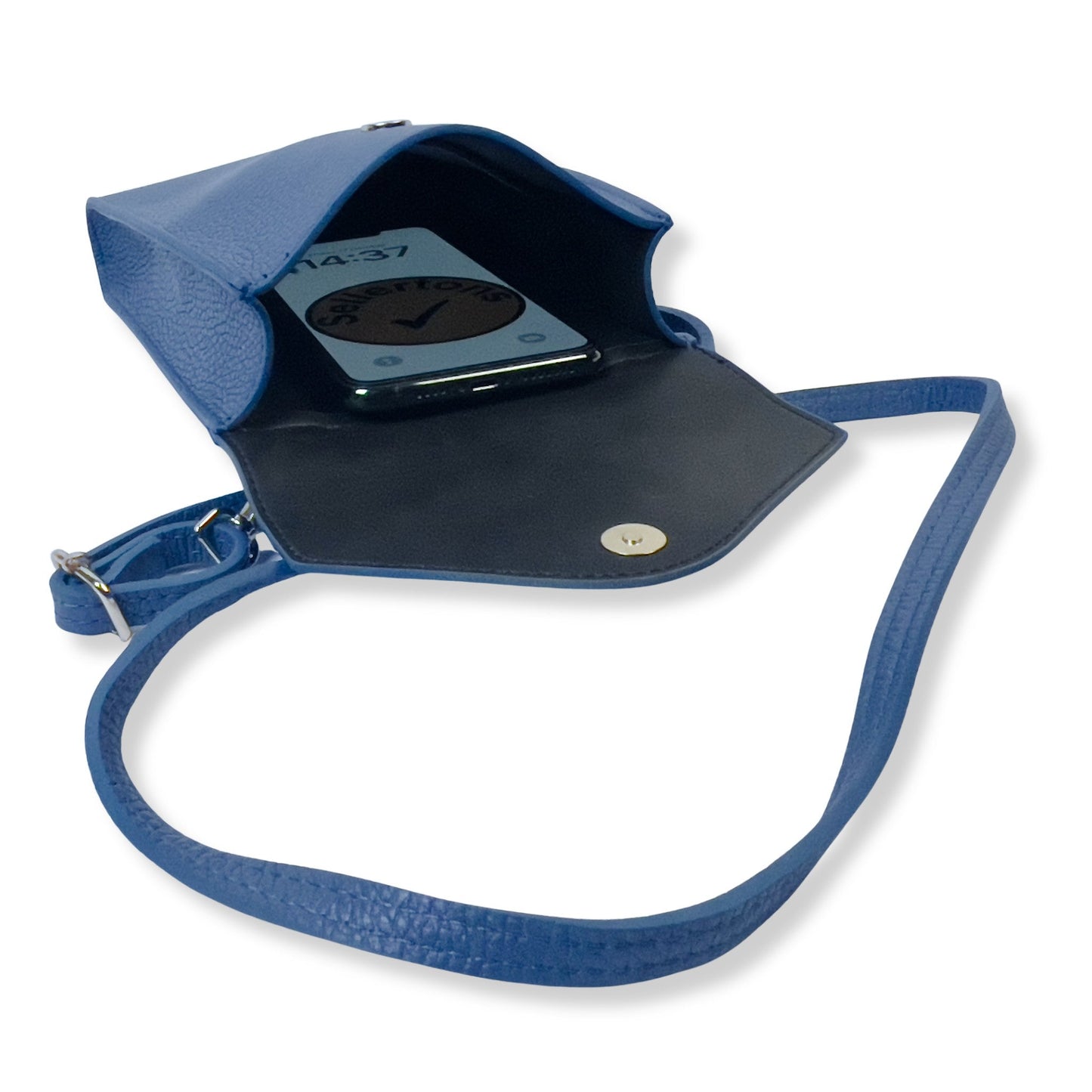 A Handcrafted Denim Blue Real Italian Leather Crossbody Phone Bag