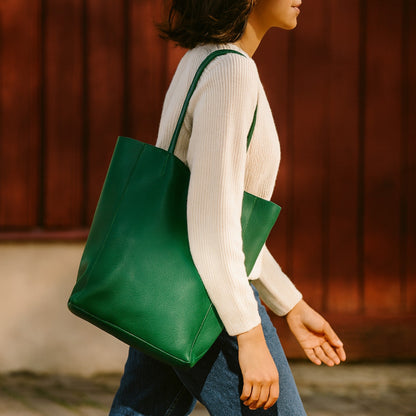 A Handcrafted Green Real Italian Leather Tote Bag