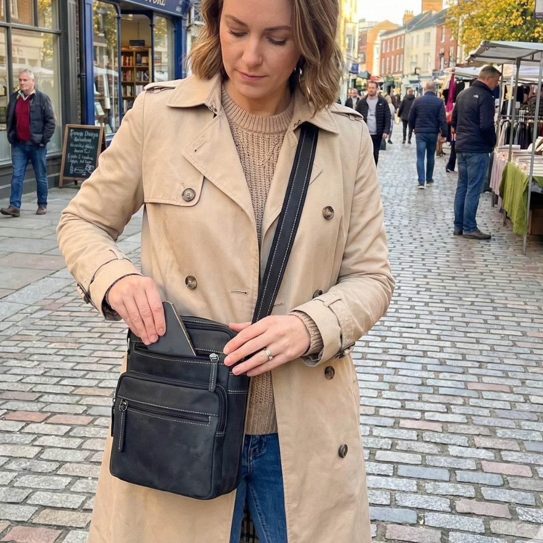 Unisex Hunter Suede Leather Multi-Compartment Crossbody/Shoulder Bag