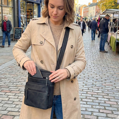 Unisex Hunter Suede Leather Multi-Compartment Crossbody/Shoulder Bag