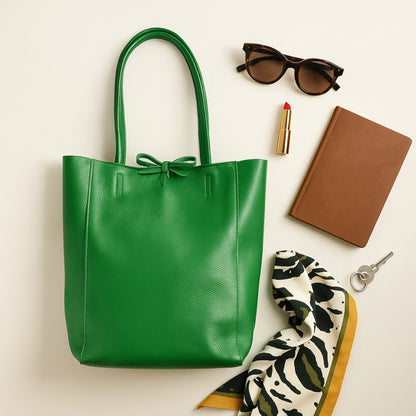 A Handcrafted Green Real Italian Leather Tote Bag