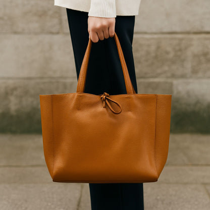 A Handcrafted Dark Tan Real Italian Leather Tote Bag