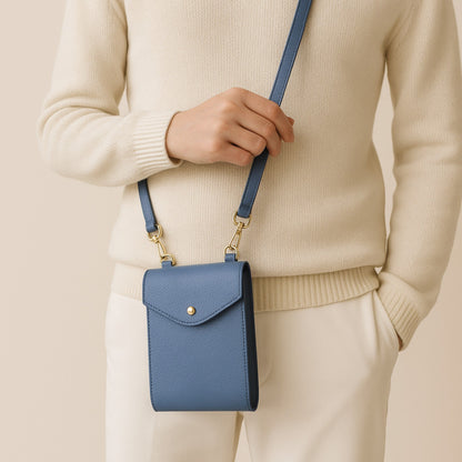 A Handcrafted Denim Blue Real Italian Leather Crossbody Phone Bag