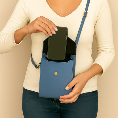A Handcrafted Denim Blue Real Italian Leather Crossbody Phone Bag