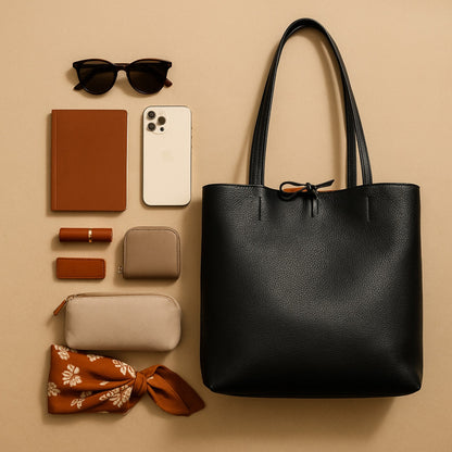 A Handcrafted Black Real Italian Leather Tote Bag