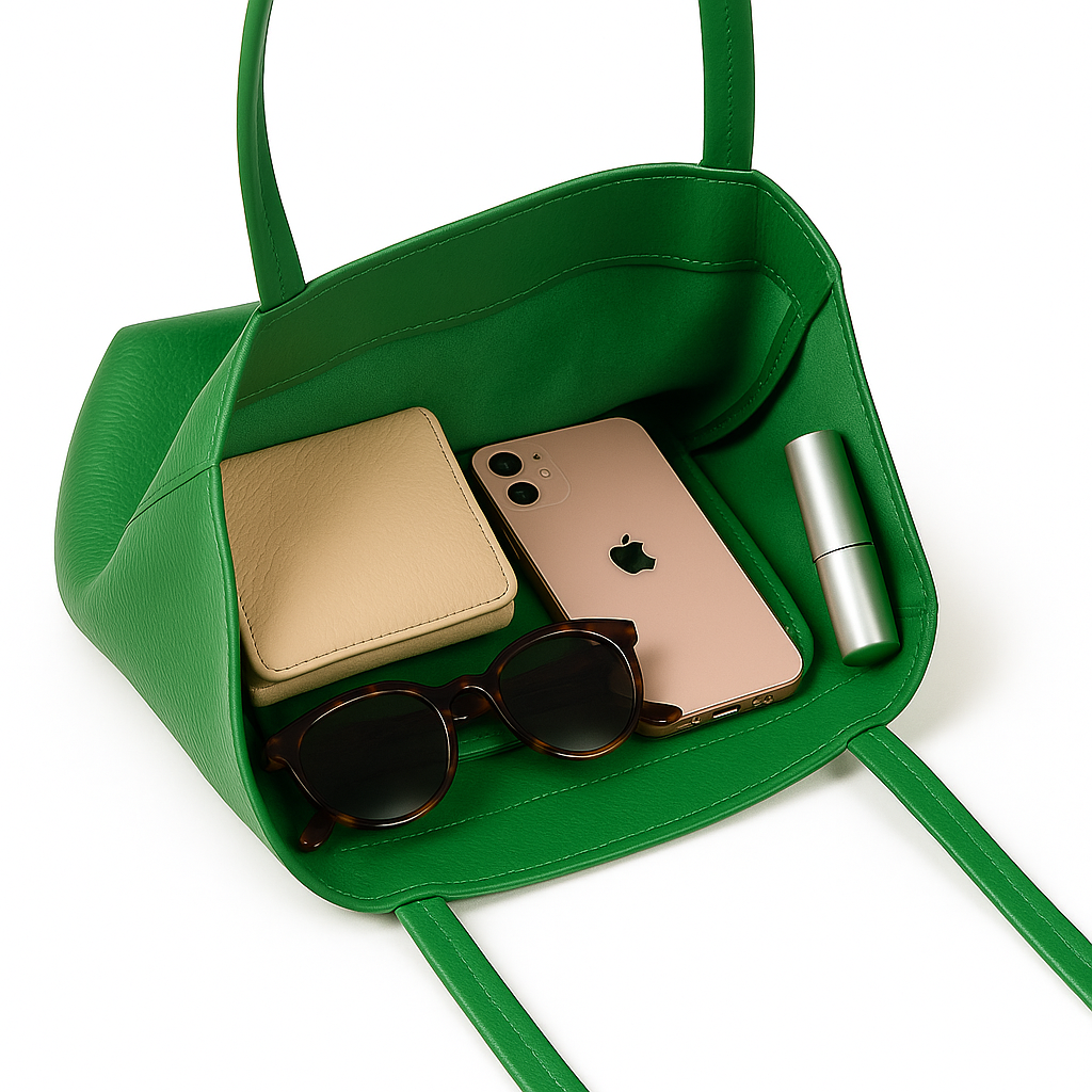 A Handcrafted Green Real Italian Leather Tote Bag