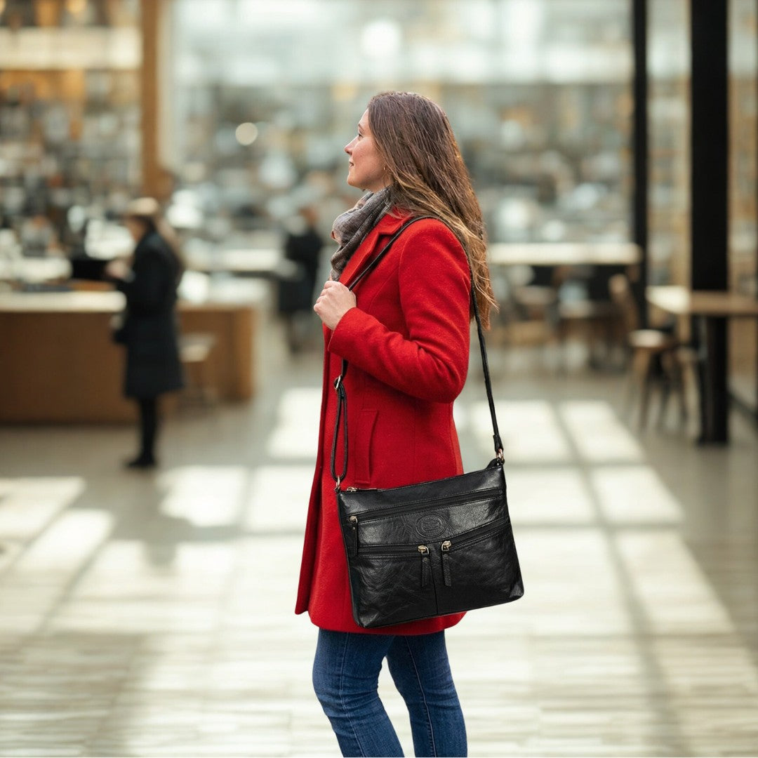Ladies Real Leather Multi-Compartment Crossbody/Shoulder Bag