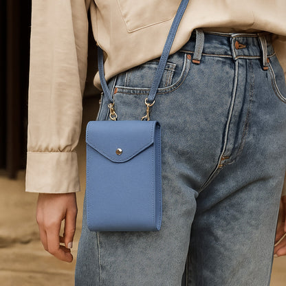 A Handcrafted Denim Blue Real Italian Leather Crossbody Phone Bag