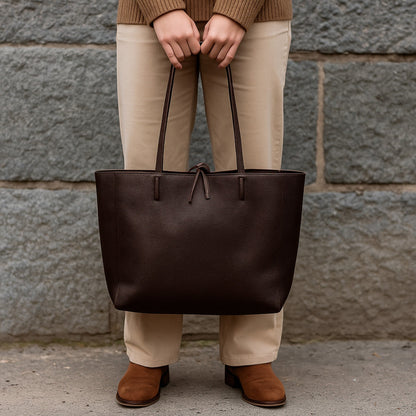 A Handcrafted Dark Chocolate Real Italian Leather Tote Bag
