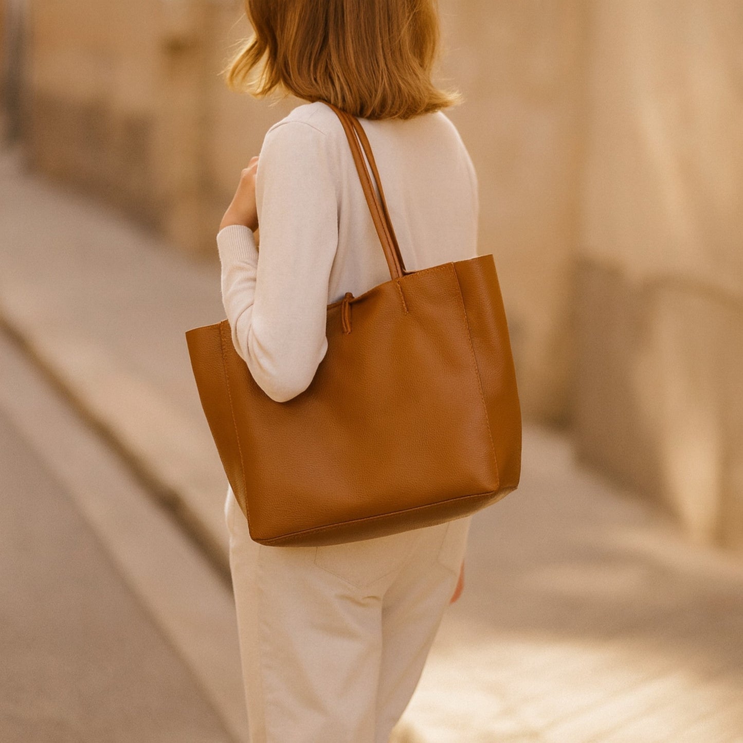 A Handcrafted Dark Tan Real Italian Leather Tote Bag