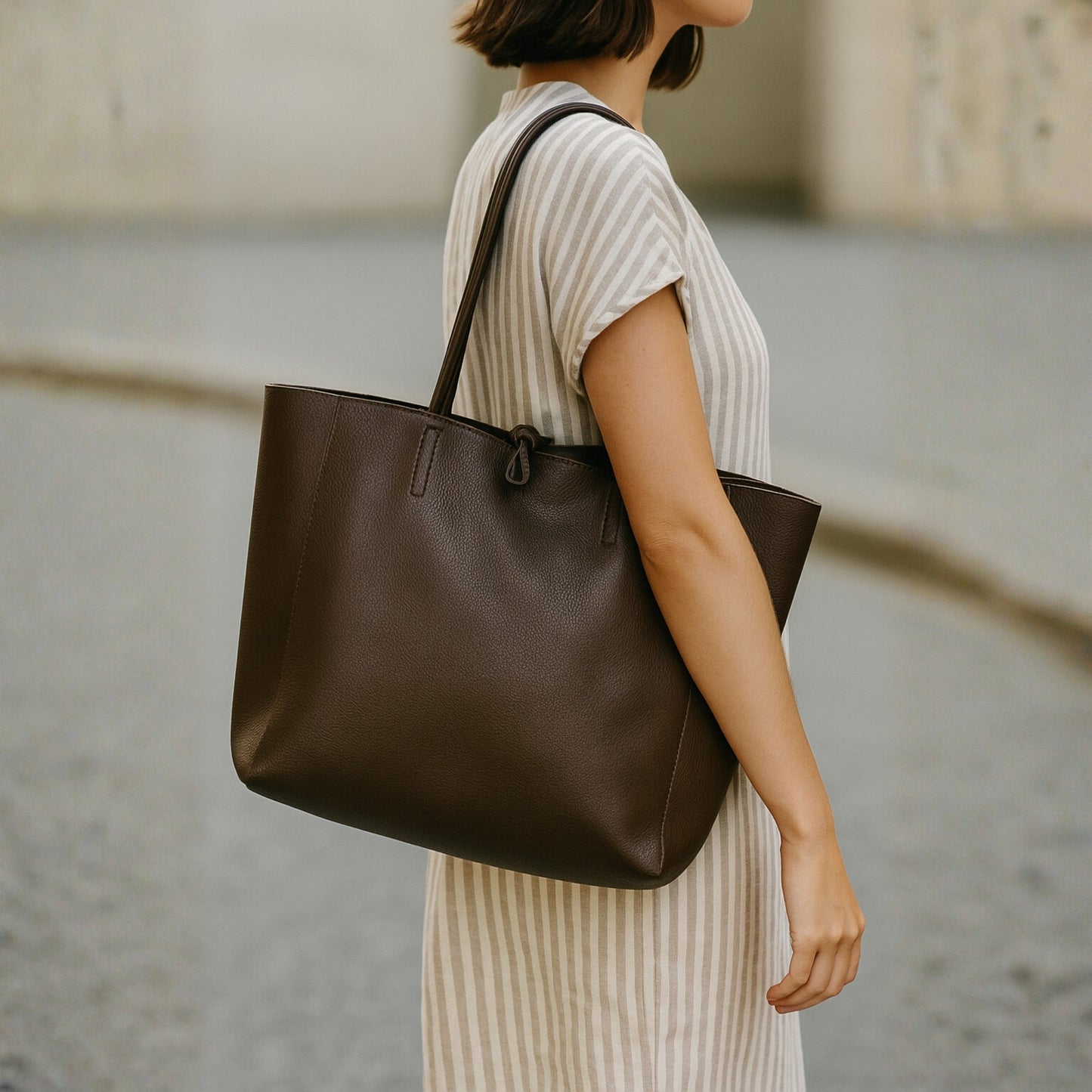 A Handcrafted Dark Chocolate Real Italian Leather Tote Bag