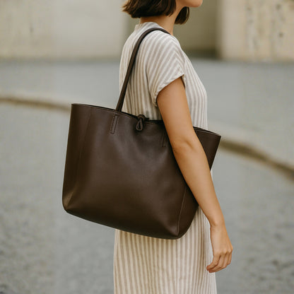 A Handcrafted Dark Chocolate Real Italian Leather Tote Bag