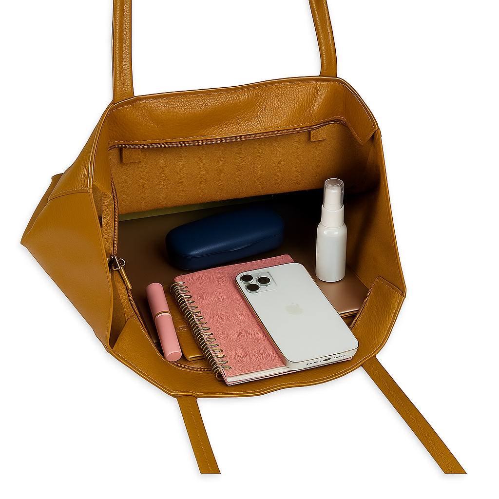 A Handcrafted Dark Tan Real Italian Leather Tote Bag