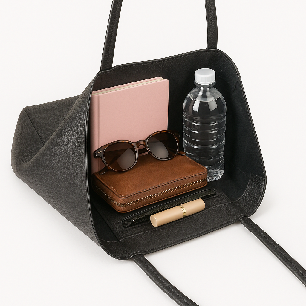 A Handcrafted Black Real Italian Leather Tote Bag