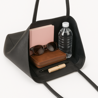 A Handcrafted Black Real Italian Leather Tote Bag