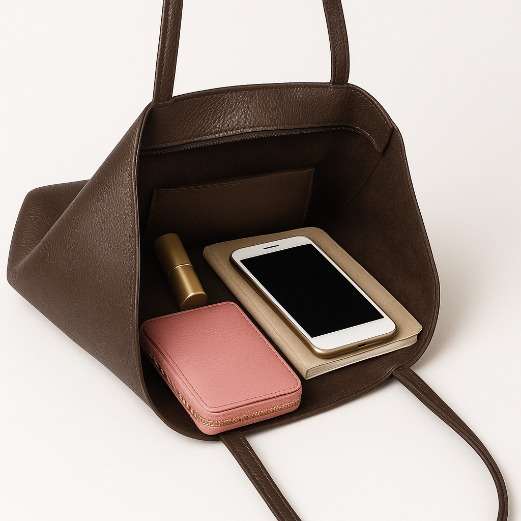 A Handcrafted Dark Chocolate Real Italian Leather Tote Bag