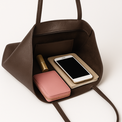 A Handcrafted Dark Chocolate Real Italian Leather Tote Bag