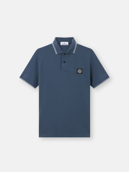 Stone Island Stretch Organic Cotton Pique Compass Patch Polo Shirt in Slate Blue