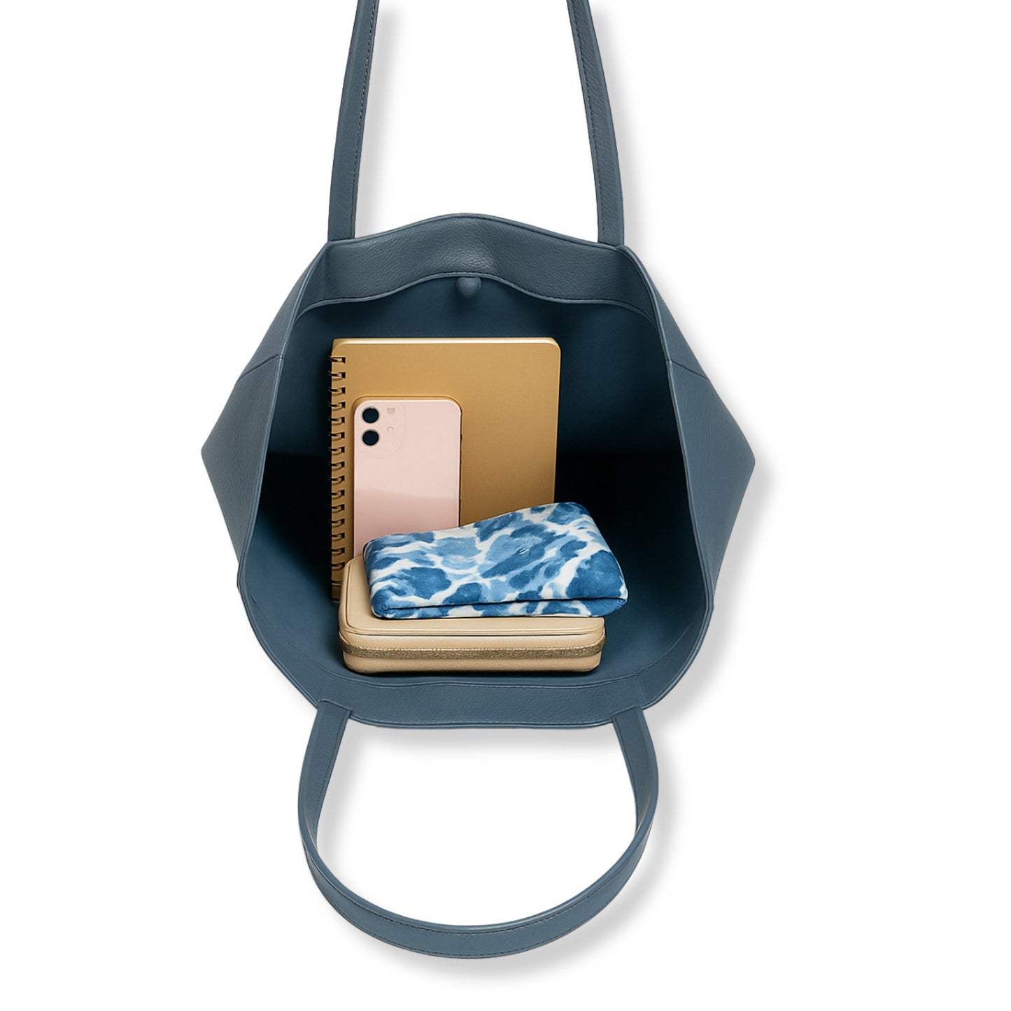A Handcrafted Denim Blue Real Italian Leather Tote Bag
