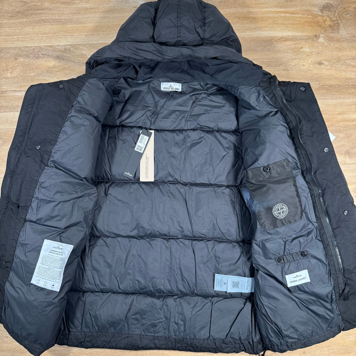 Stone Island Crinkle Reps NY Nylon Down Parka in Black