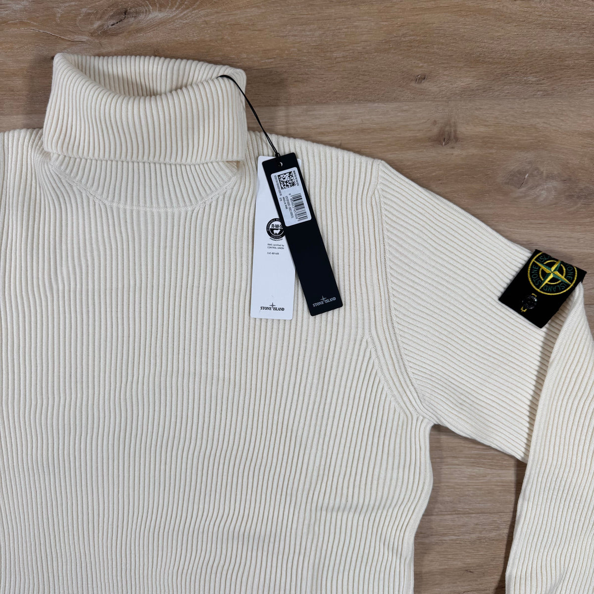 Stone Island Full Rib RWS Wool Turtleneck Jumper in Ivory