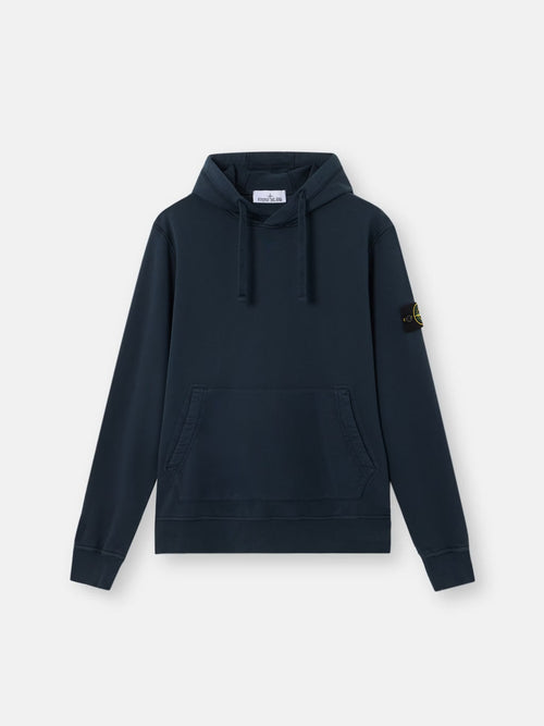 Stone Island Organic Cotton Fleece Pullover Hoodie in Navy