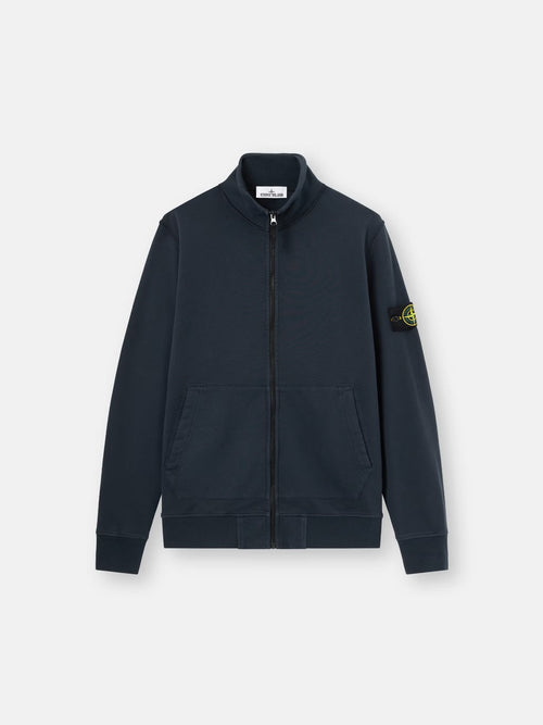 Stone Island Organic Cotton Fleece Track Jacket in Navy