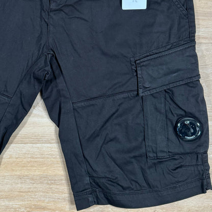 C.P. Company Stretch Sateen Cargo Lens Shorts in Black