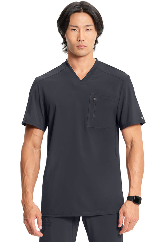 Cherokee V-Neck Knit Panel Solid Scrub Top Men's