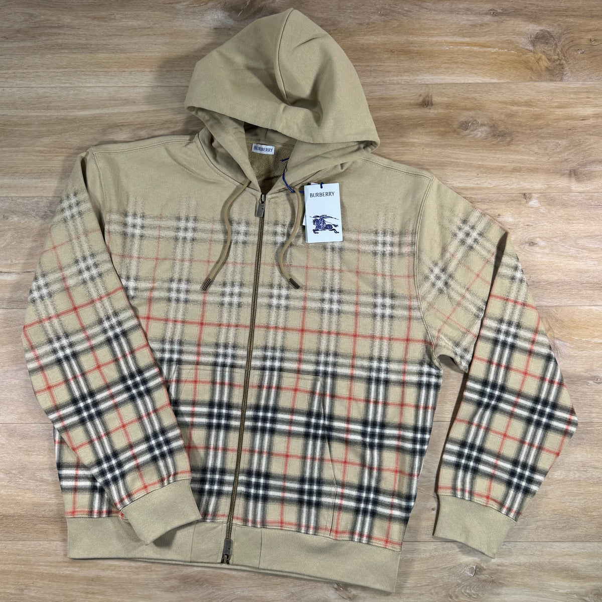 Burberry Gradient Check Zip Hoodie in Sand Beige