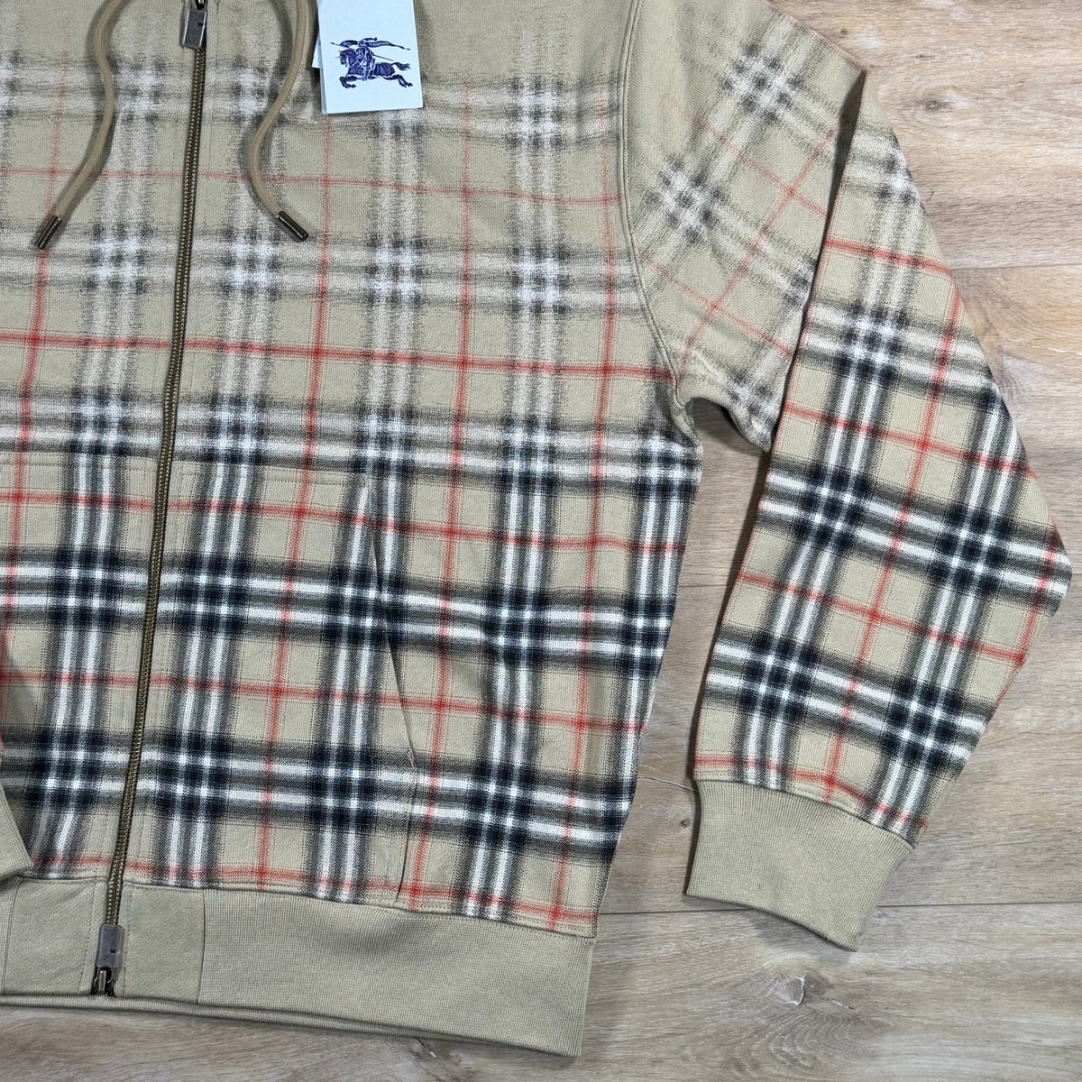 Burberry Gradient Check Zip Hoodie in Sand Beige