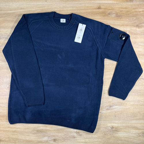 C.P. Company Cotton Chenille Crewneck Lens Sweater in Midnight Navy