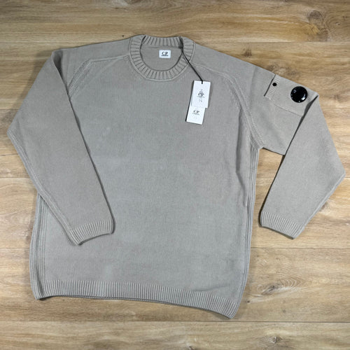 C.P. Company Cotton Chenille Crewneck Lens Sweater in Dove