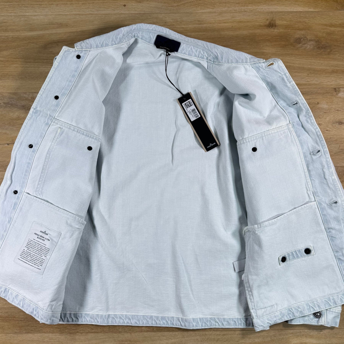 Stone Island Indigo Denim-Ultra Bleached Overshirt in Blue Extra Bleach