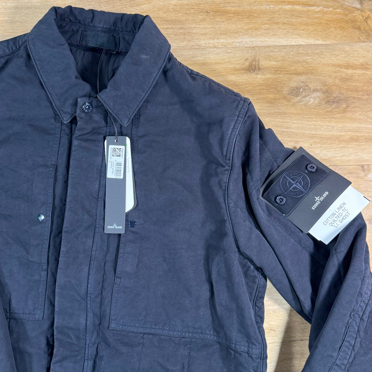 Stone Island Ghost Linen Quilted-TC Padded Coach Jacket in Navy