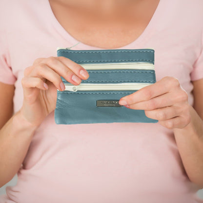 Leather Coin Purse with Multi-Zip pockets and keyring