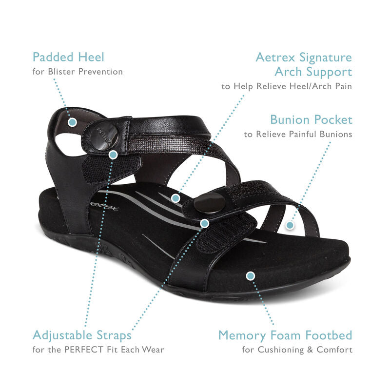 Aetrex Jess Adjustable Quarter Strap Sanadal Women's