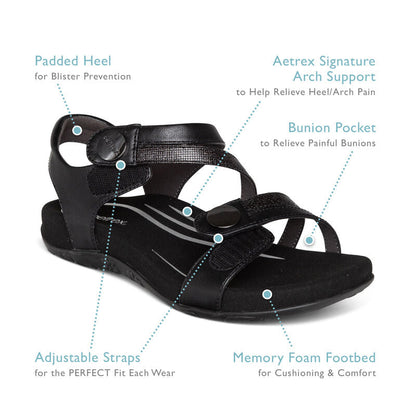 Aetrex Jess Adjustable Quarter Strap Sanadal Women's
