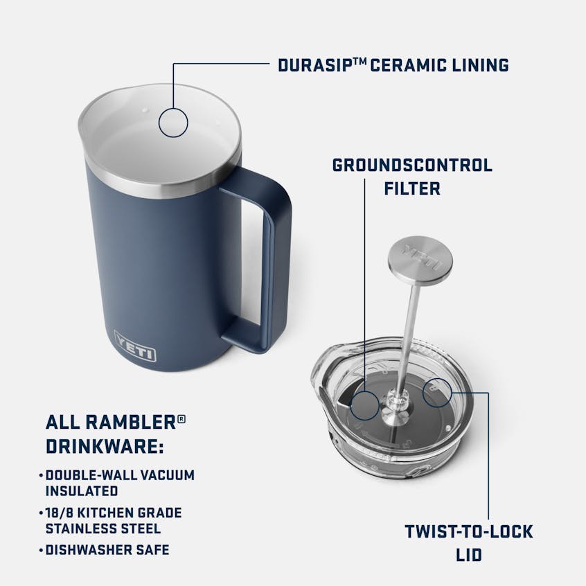 Yeti Rambler 34oz French Press with Twist-To-Lock French Press Lid