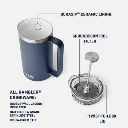Yeti Rambler 34oz French Press with Twist-To-Lock French Press Lid