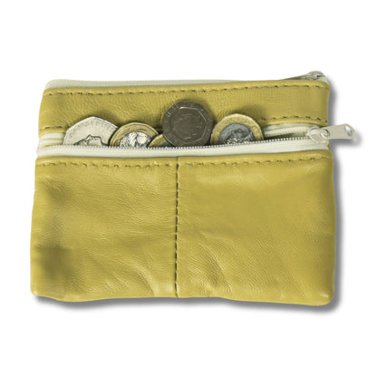 Leather Coin Purse with Multi-Zip pockets and keyring