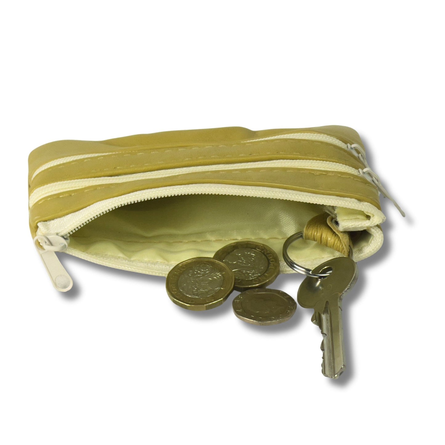 Leather Coin Purse with Multi-Zip pockets and keyring