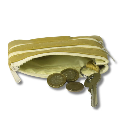Leather Coin Purse with Multi-Zip pockets and keyring