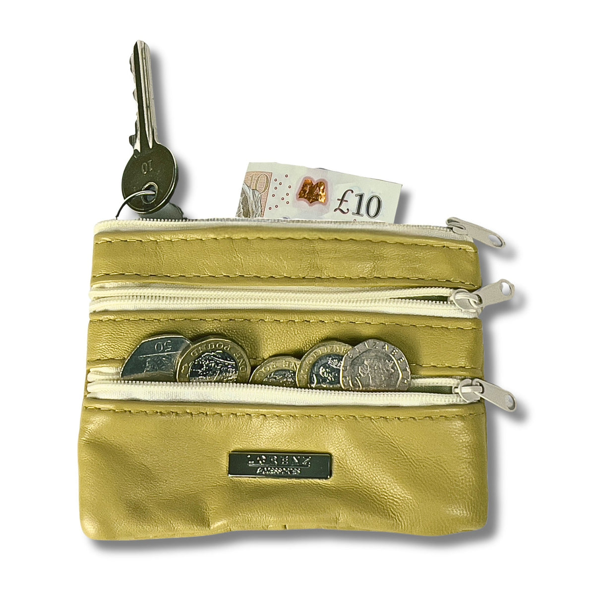 Leather Coin Purse with Multi-Zip pockets and keyring