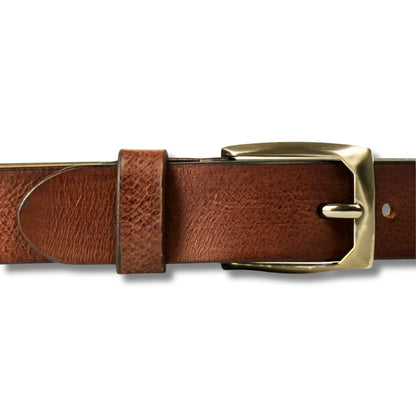 Full-Grain Real Leather Belt with Gunmetal Buckle