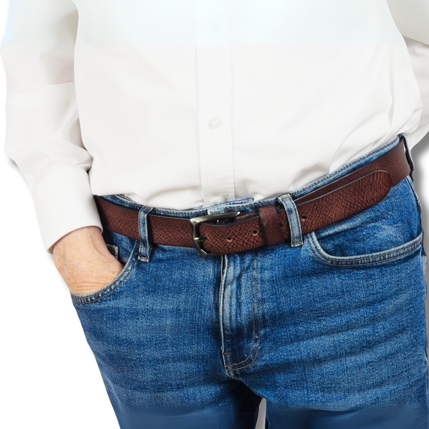 Full-Grain Real Leather Belt with Gunmetal Buckle