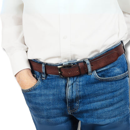 Full-Grain Real Leather Belt with Gunmetal Buckle