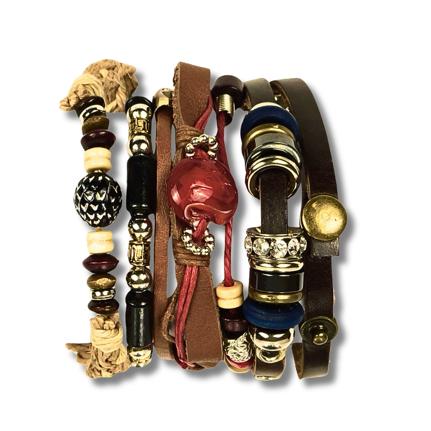 Ladies Chic Multilayer Leather Bracelet with Beads & Charm Pendant