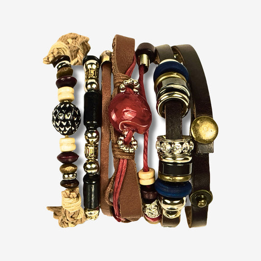 Ladies Chic Multilayer Leather Bracelet with Beads & Charm Pendant